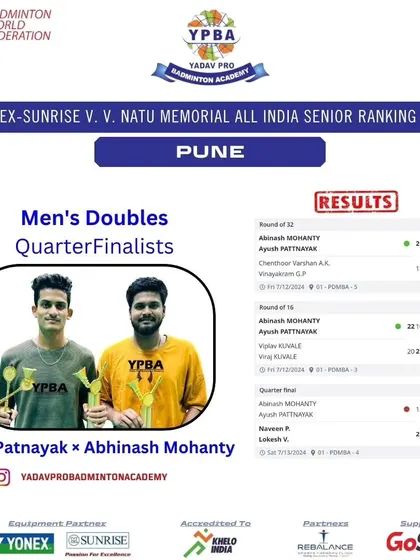 Ayush Patnayak and Abhinash Mohanty reaching the Quarterfinals in Men's Doubles at the Pune All India Senior Ranking tournament.