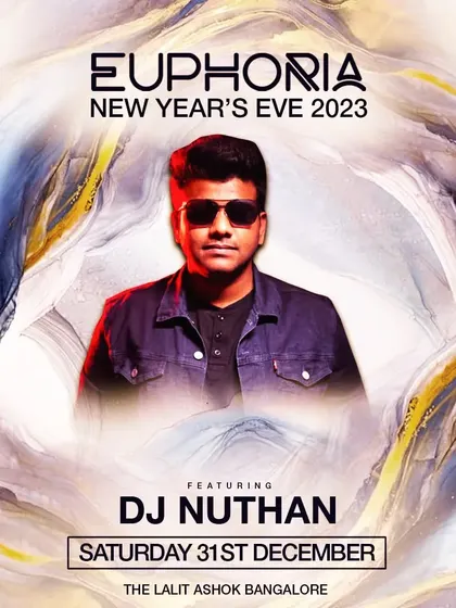 This was the official event poster for Euphoria, the New Year's Eve 2023 concert I headlined at The Lalit Ashok. It was one of the biggest parties in Bangalore, and an unforgettable night.