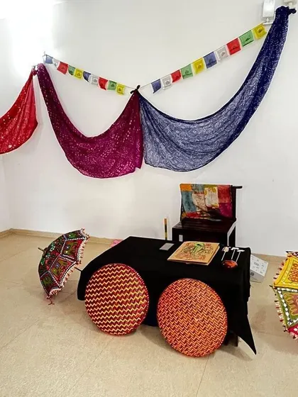 The simple but beautiful setup for our performance at the Snehadhara Foundation, ready to welcome the children.