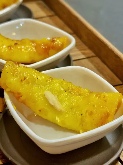 My Stuffed Malpua is a decadent treat. The traditional sweet pancake is stuffed with a rich mixture of mawa and dry fruits and fried in pure ghee.