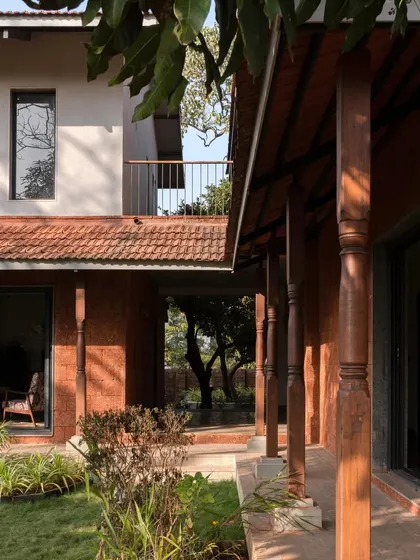 The courtyard of Maison Rouge, a tranquil space that connects the different wings of the house.