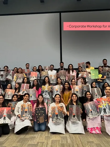 The team from Adobe in Delhi with their finished artwork. A great group photo to commemorate a fun and productive team-building session.
