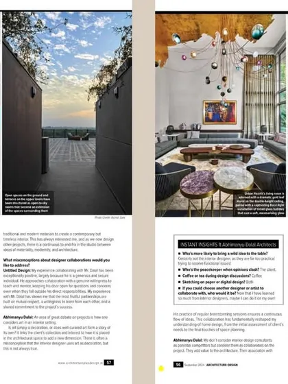 Our collaboration with Abhimanyu Dalal Architects was featured in the September 2024 issue of Architecture + Design Magazine. This project was a true synergy of architecture and interiors, resulting in a deeply meaningful home.