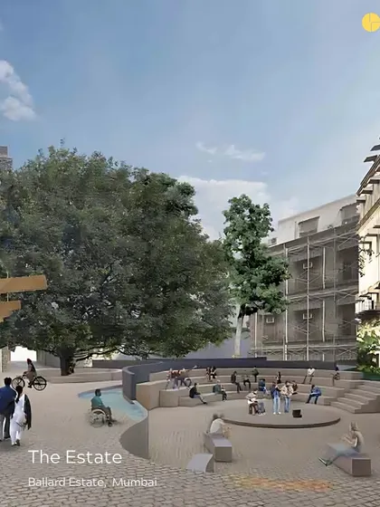 A summary image of 'The Estate' project, showcasing our vision for a revitalized public realm in Ballard Estate, Mumbai.