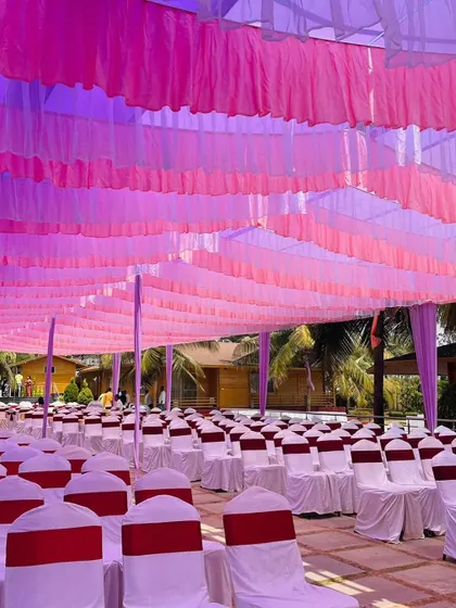 A unique purple and pink theme for a Haldi ceremony, showing our versatility in creating decor beyond the traditional yellow.