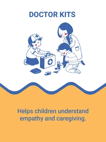 Doctor kits are a great way for children to process real-life experiences and develop empathy. Through pretend play, they learn about caregiving and how to help others feel better.
