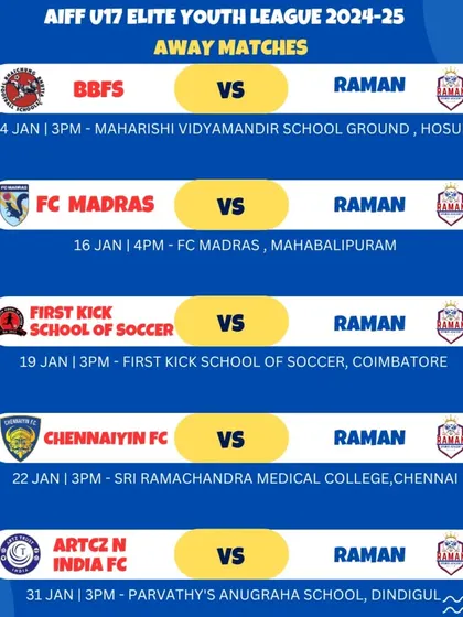 Our away match schedule for the AIFF U17 Elite Youth League.