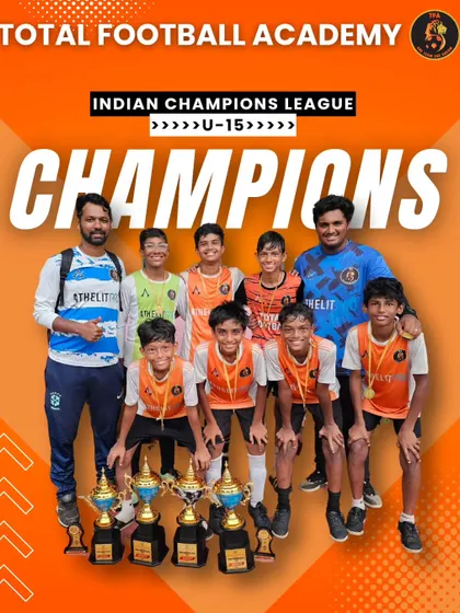 The U15 team celebrating their championship win at the Indian Champions League.