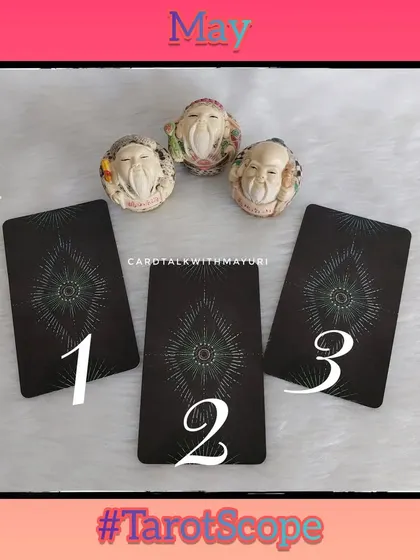This is the card selection for the May 2023 TarotScope. Followers are asked to pick one of three cards to see what the month has in store.