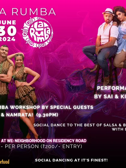 The announcement for a packed night with a Kizomba workshop and a special Salsa performance. There's always something new at La Rumba.