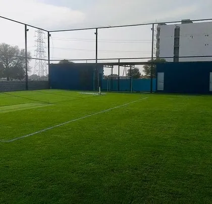 This image shows a football and cricket ground in a residential complex. My turf installations are a great way to create low-maintenance recreational areas.