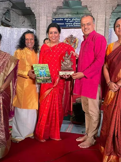 Being felicitated by the Dr. Aswathnarayana foundation in Malleswaram for the completion of 50 years of my institution, Tarangini Arts Foundation. A proud moment!