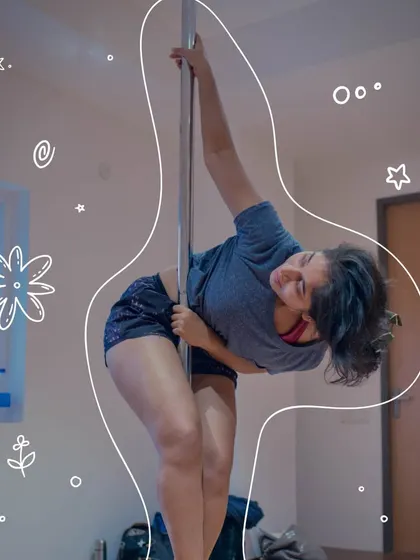 Finding a moment of flow during our pole art experience. This is a great example of the creative and expressive side of pole fitness.