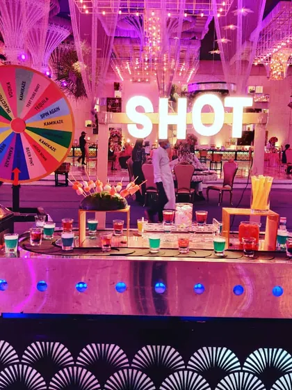 Why just serve shots when you can make a game of it? My interactive shots bar, featuring a 'Wheel of Shots', adds a layer of fun and gets everyone involved and laughing.