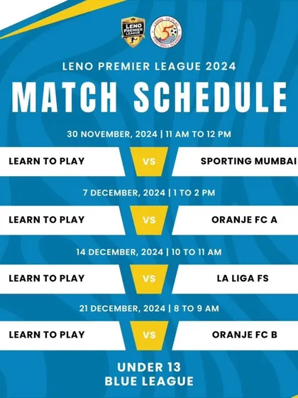 The match schedule for our U13 Blue League team in the Leno Premier League 2024.
