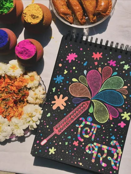 Celebrating Holi, the festival of colors, with a special doodle. This piece captures the joyful spirit of "Rang Barse" and shows how art can be a wonderful way to celebrate our vibrant festivals.