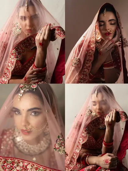 A collage of editorial bridal portraits, showcasing different poses and moods with a veil. This demonstrates the variety and artistry I can bring to a dedicated bridal portrait session.