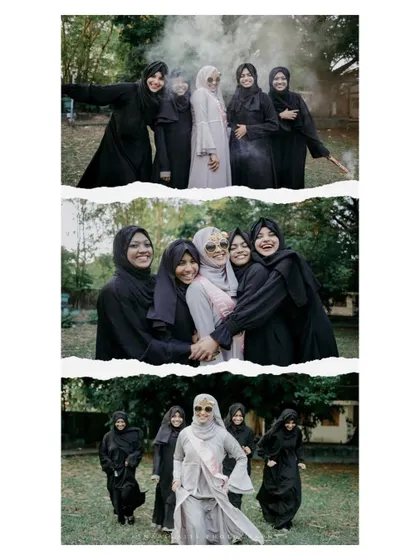 A collage of happy and playful moments from a bridal shower, showcasing the strong bond between the bride and her friends.