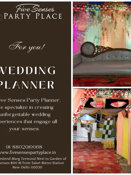 We specialize in creating custom stage backdrops that become the centerpiece of your event. This collage displays two distinct stage designs: one with a classic, ornate diwan and another with a more rustic, floral theme, showing our range in wedding decor.