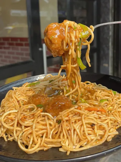 Another tempting bite of my Manchurian Noodles with Gravy. It's a hearty and satisfying dish that's perfect for a main course.