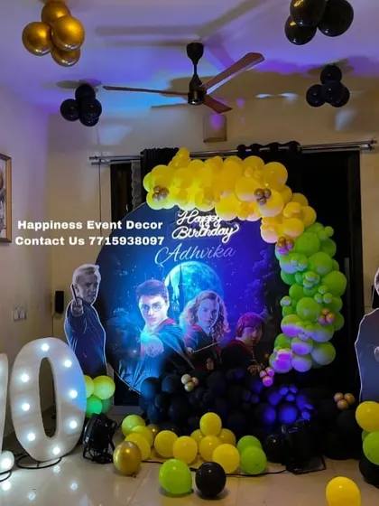 This Harry Potter setup shows my 6x6 ft balloon ring stand in action. You can rent the stand and decorate it yourself, or have me create a full theme like this one.