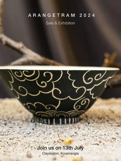 Srishty, a Japanese language expert, explores texture through slip work and carvings in her Arangetram collection. Using a vibrant color palette, she creates functional and decorative hand-built and wheel-thrown pieces, including vases, mugs, and ramen bowls.