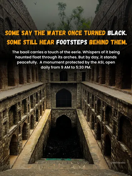 Some say the water here once turned black. Some still hear footsteps behind them. The baoli carries a touch of the eerie, with whispers of it being haunted floating through its arches.