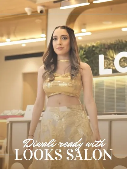 Our client is all set to light up her Diwali celebrations. We created a glamorous look with golden tones on the eyes and a radiant base to match her sparkling festive attire.