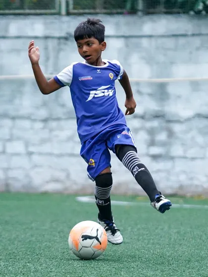 A player strikes the ball during the Sporthood trials. This is a chance for young talents to showcase their skills and join our player pathway.