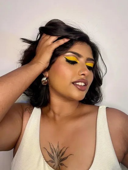 A close-up showing the texture of the yellow eyeshadow. I used a highly pigmented product to achieve this level of vibrancy.