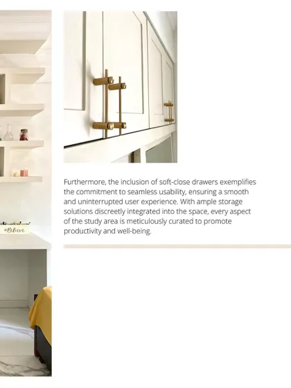 A close-up of the design details, showcasing the elegant brass handles and clean lines of the custom cabinetry that were part of the initial concept.
