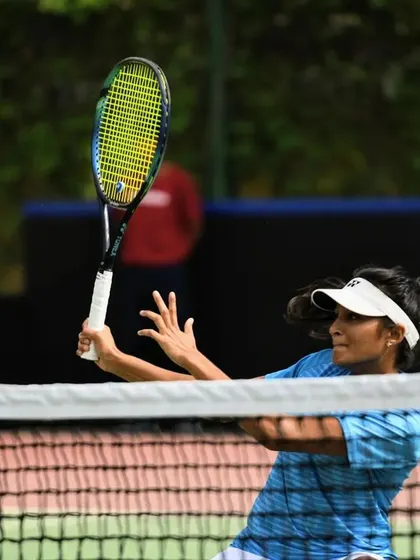 Making my debut for India in the Billie Jean King Cup. Here I am playing doubles, fighting for every point with my partner. The experience of competing alongside the best in the country was unforgettable.