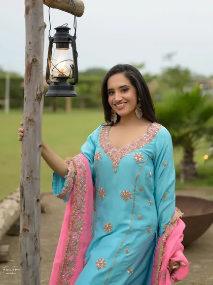Another look from the same campaign. The makeup is simple and clean, perfect for showcasing the traditional outfit.
