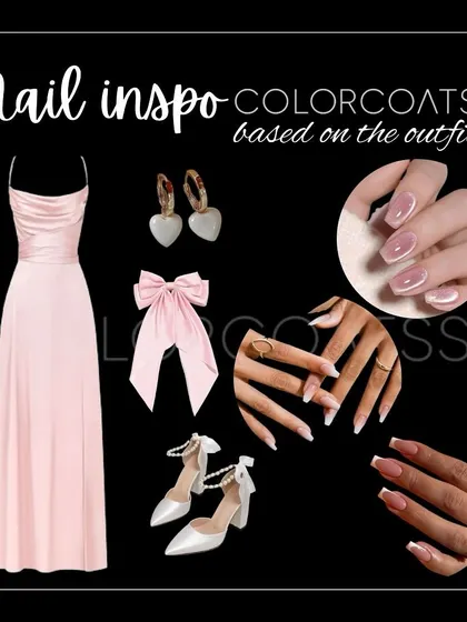 I love creating nail inspiration boards to match an outfit. This board pairs a classic French manicure with an elegant pink dress and accessories.