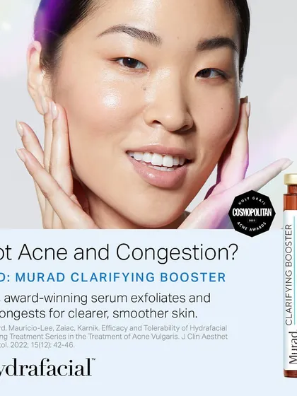 For acne and congestion, the award-winning Murad Clarifying Booster exfoliates and decongests for clearer, smoother skin as part of a HydraFacial treatment.