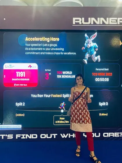 Checking out my past race stats at the expo. It is a good reminder of your progress and what you are capable of.