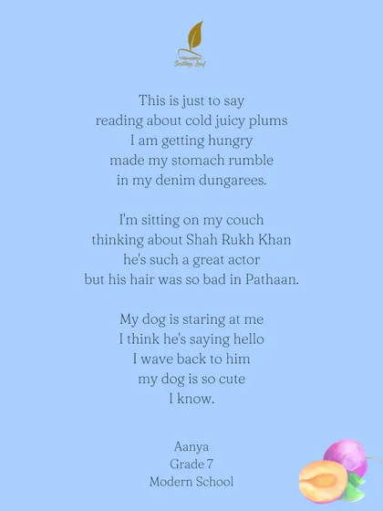 Writing doesn't always have to be serious. This wonderfully random and funny poem by a 7th-grade student is a celebration of letting your thoughts flow freely, capturing the delightful chaos of a creative mind.