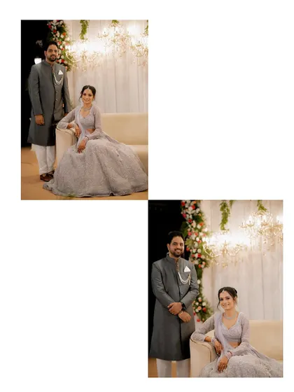 Classic reception stage portraits of the bride and groom, Anusha and Rohan.