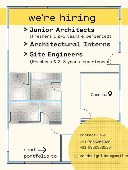 A creative ad from Zoe Design Labs in Chennai for architects, interns, and site engineers.