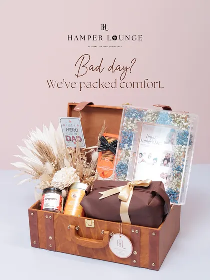 For Father's Day, I designed this hamper to feel like a box of pure comfort. Housed in a vintage-style leatherette trunk, it’s packed with his favorite snacks, brews, and self-care items, perfect for helping him unwind after a long day.