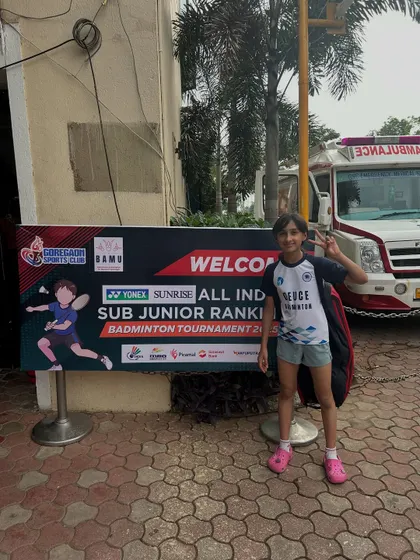 Samaira ready for action at the All India Sub-Junior Ranking Tournament. Gaining national-level exposure is key to development.