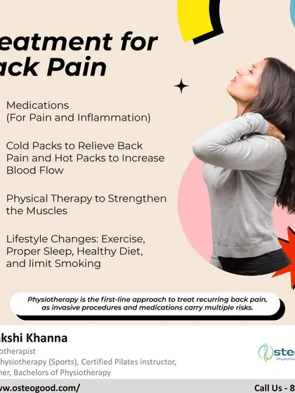 This graphic outlines the primary treatment options for back pain. I always emphasize physiotherapy as the first-line approach because it strengthens the body and addresses the root cause, unlike more invasive options.