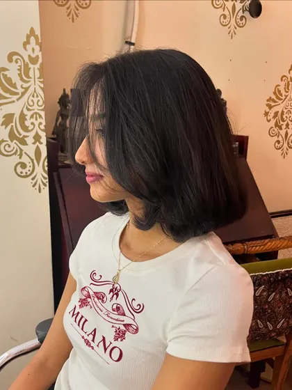 A side view of the new long bob.