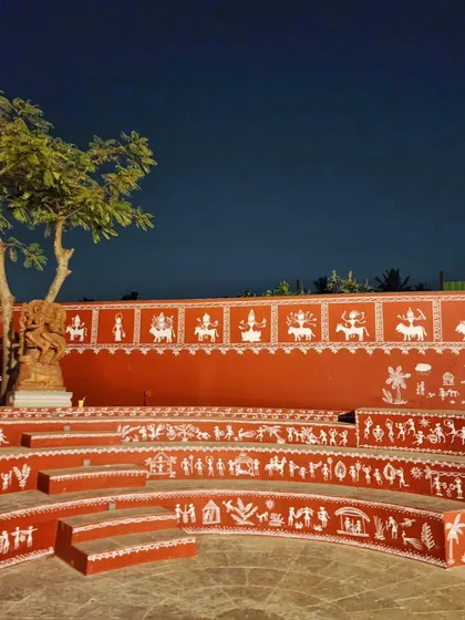 Another perspective of the amphitheater, showcasing the vastness of the artwork under the night sky.