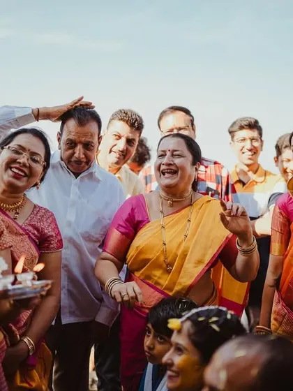 The joy of the family is a huge part of the Haldi ceremony. Here, everyone is laughing and celebrating together.