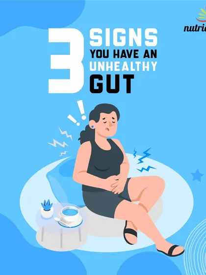 Do you have an unhealthy gut? This series of images highlights three key signs: constant fatigue and sleep disturbances, increasing food intolerances, and unintentional weight fluctuations. We can help you fix your gut.
