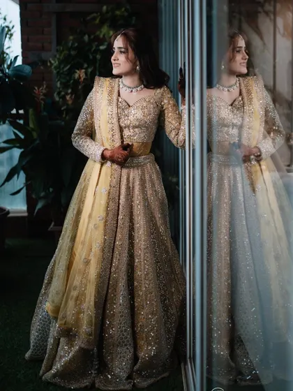 My most beautiful engagement bride, Fatima. This shot by the window captures the soft, dreamy quality of her look and the intricate details of her outfit.