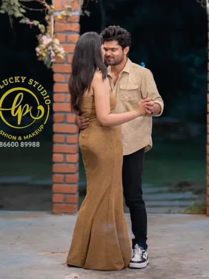 A sweet dance pose showing the couple's easy chemistry. My goal is to make you feel comfortable and look great, whether in a grand gown or a simple, elegant dress.