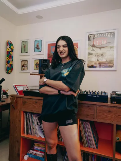 A more relaxed moment in my home studio. You can see my Pioneer DJ controller and some of the art that inspires me, creating a space that's all about good energy and creativity.