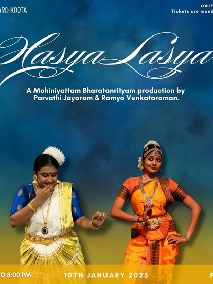 A promotional poster for the "Hasya Lasya" dance production. The image of the two dancers captures the playful and elegant spirit of the show.